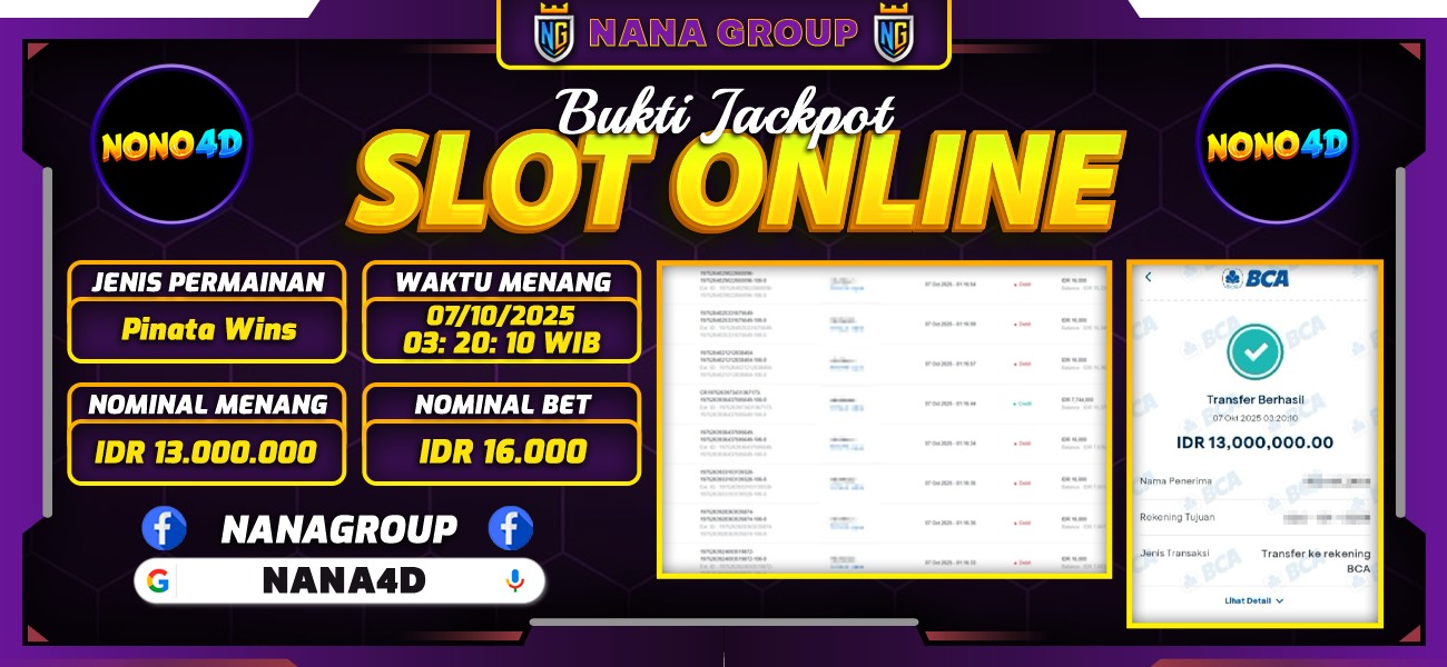 Bukti Kemenangan Besar Dibayar lunas Member NONO4D RP 13.000.000, 7 Oktober 2025